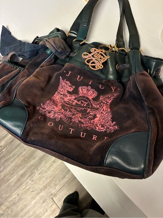 Juicy Couture Handbags - Vintage Juicy Couture Brown Suede Shoulder Bag with Pink Logo and  Blue Trim